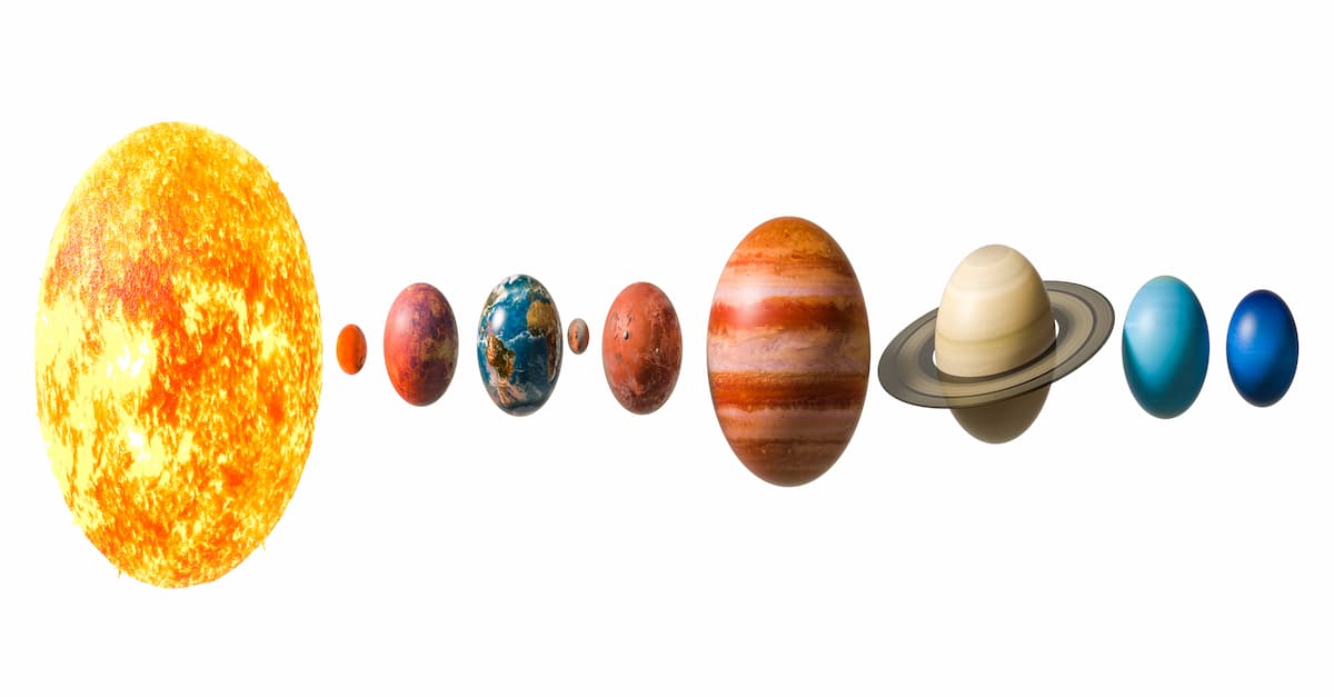 Planets of the solar system, 3D rendering isolated on white background